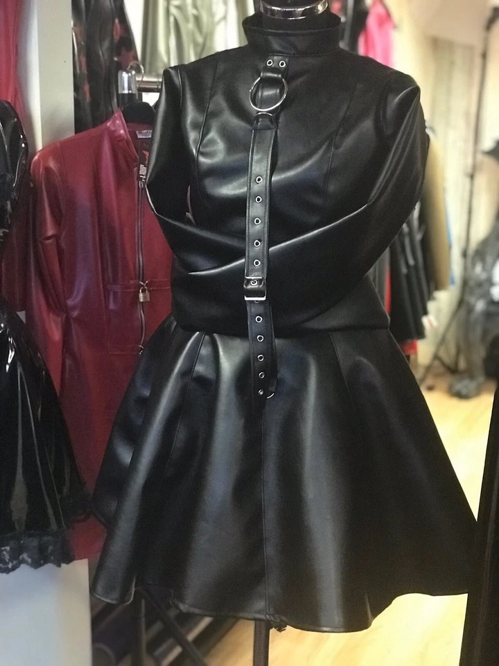 Misfitz blk leather look padlock straitjacket skater dress. SIZE 22.  CD Goth - image 2 of 4