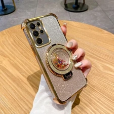 For Various Phone Liquid Quicksand Magnetic Stand ShockProof Case Cover Bracket