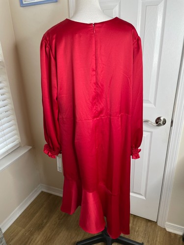 DKNY Damen Faux Wickel Langarm Kleid Größe 22W rot asymmetrischer Saum neu mit Etikett $ 139 - Bild 6 von 9