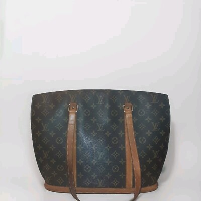 LOUIS VUITTON VINTAGE MONOGRAMED LEATHER TOTE BAG DOUBLE HANDLE, INSIDE POCKETS!