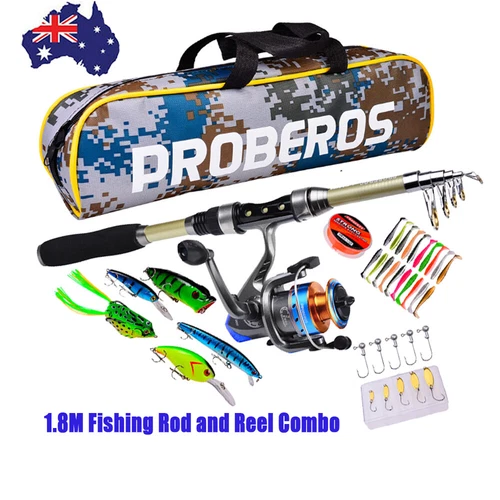 1.8M Telescopic Fishing Rod and Reel Combo Carbon Fiber Fishing Rod Kit w/ Lures - Picture 1 of 10