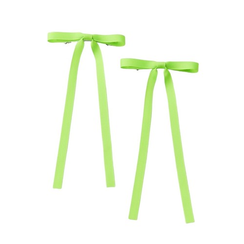 Urban Outfitters Neon Green Grosgrain Ribbon Hair Bow Barrette Clips Pack Of 2 - Picture 2 of 3