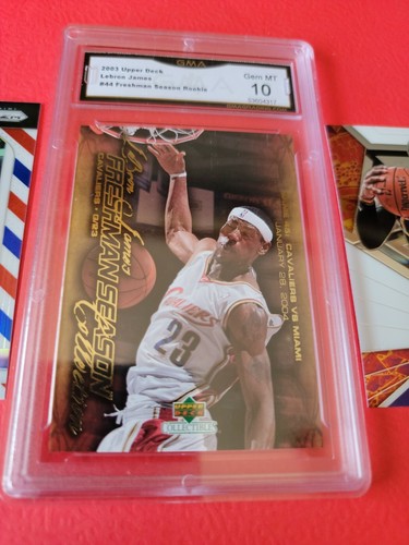 LEBRON JAMES UD ROOKIE CARD GRADATA GEMMA GMA COME NUOVA 10 + ROSSO BIANCO BLU PRIZM + INSERTO - Foto 3 di 8