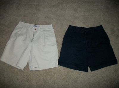 2 MENS OLD NAVY BEIGE / TAN + NAVY BLUE EAGLE SHORTS LOT 34 WAIST 