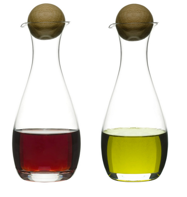 New Sagaform Oval Oak Oil And Vinegar Bottles