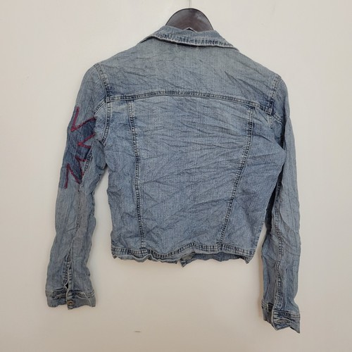 Womens Denim Jean Jacket Size 8 Blue Red Star Embroidered Boho Work 100% Cotton - Picture 5 of 7