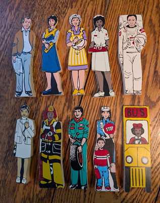 Guidecraft Wood Cut Figures Doctor Nurse Fireman Astronaut Bus Driver, VINTAGE