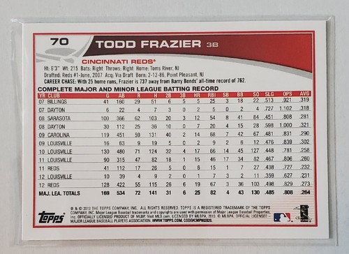 2013 Topps Todd Frazier #70 Rookie Cup - Picture 2 of 2