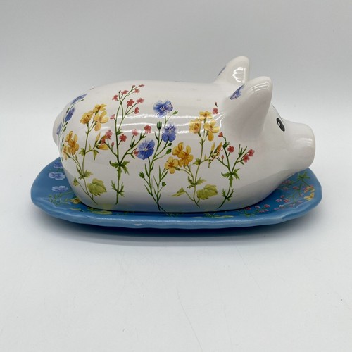Pig Butter Dish Floral Ceramic Piggie Farmhouse Cottagecore Farmcore Kitschy - Picture 3 of 11