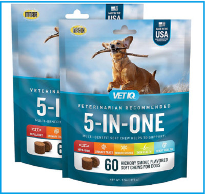 VETIQ 5-In-One Multi-Benefit Soft Dog Chews, Hickory Smoke Flavored 60 ct., 2 pk