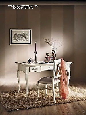 TAVOLO SCRIVANIA SCRITTOIO LEGNO MASSELLO COL BIANCO ANTICATO