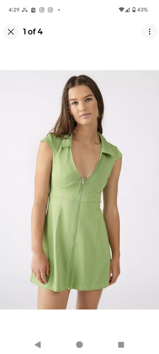 Urban Outfitters Amal Zip-Front Mini Dress Green Size Small | eBay