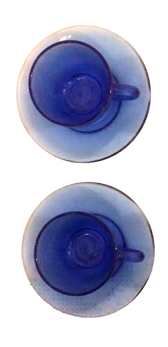 VTG Strangl Frosted Colbalt Blue Glass Cup Saucer Set 4 Demitasse MSM Brazil - Picture 5 of 7