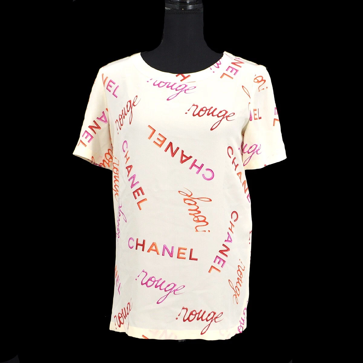 CHANEL 96P #36 CC Logos Short Sleeve Tops Shirt White Pink 54935