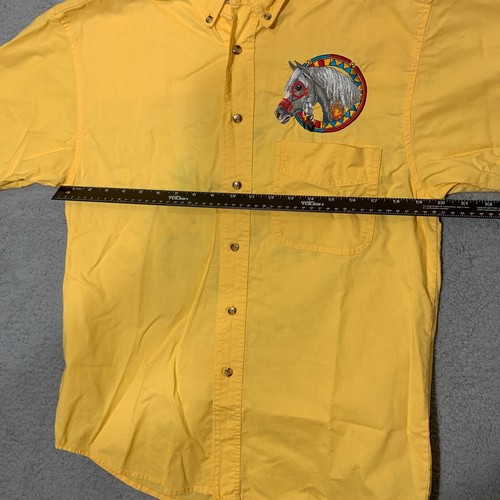 Blue Generation Shirt Native Horses Embroidered Yellow Mens Small Vintage 2002 - Picture 2 of 11