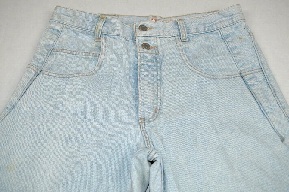 Vintage GUESS Jeans Georges Marciano Sz 32 80s Pale Blue 2 Button Zip Made USA - Image 3 of 4