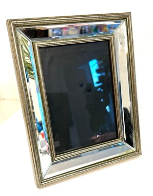 NICOLE MILLER Mirror Frame 4'' x 6'' Tabletop Silver Braided Metal Trim Org $60