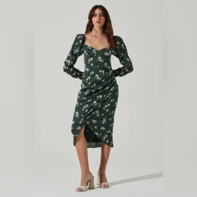 green milk maid dress Audrey Midi Milkmaid Dress Green