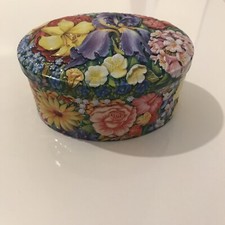 VTG Churchill's Confectionery London Embossed Floral Empty Collectible Tin Box 