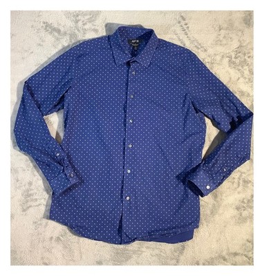 Apt. 9 Premier Flex Slim Fit Dress Shirt Men's 17.5 Blue Geometric