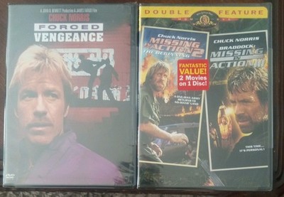 Chuck Norris 2 DVD Lot: Forced Vengeance, Missing In Action 2 & 3 Factory Sealed