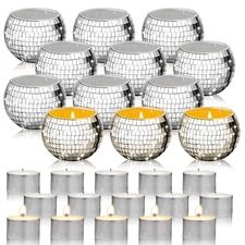 24 Pcs Disco Ball Candle Holders Bulk Wedding Decoration Disco Ball Centerpie...