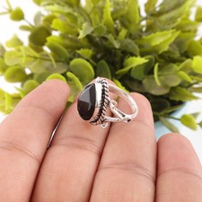 Black Onyx Gemstone 925 Sterling Silver Boho Jewelry Handmade Ring Gift For Her