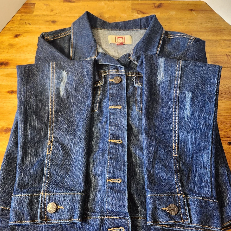 LEI Dark Blue Denim Jacket - Size Juniors Large - Image 4 of 4