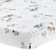 Lambs Ivy Baby Farm Animals 100 Cotton Fitted Crib Sheet - White