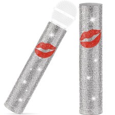 Mic Not Included Silver Rhinestones Microphone Cover, Universal Red Lips Glit...