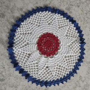 Veterans Memorial Independence Day Patriotic crochet lace doily 12" 