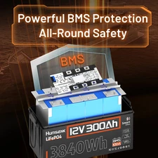 12V 300Ah LiFePO4 Lithium Battery Pack w/ Bluetooth 100A BMS Rechargeable For RV