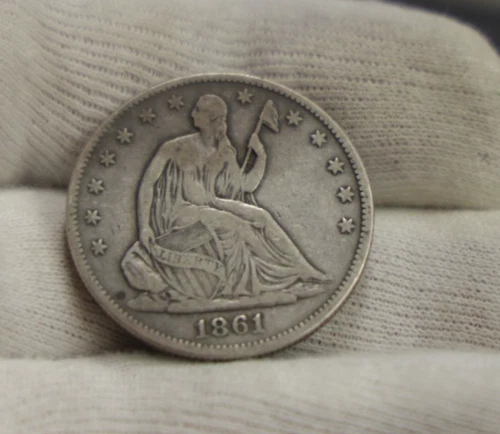 1861 US Seated Liberty Half 50c Fine+ (Cleaned)