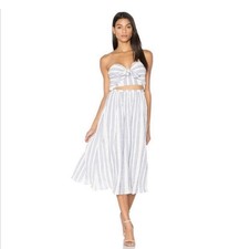 Love Shack Fancy Smocked Striped Midi Dress White Blue Cutout XS Cottagecore