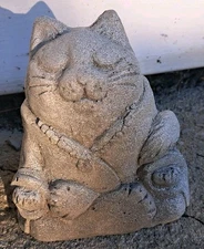 Vintage Sgd Telle M Stein Sun Bathing ZEN Cat Garden Statue Sculpture Stone 2010