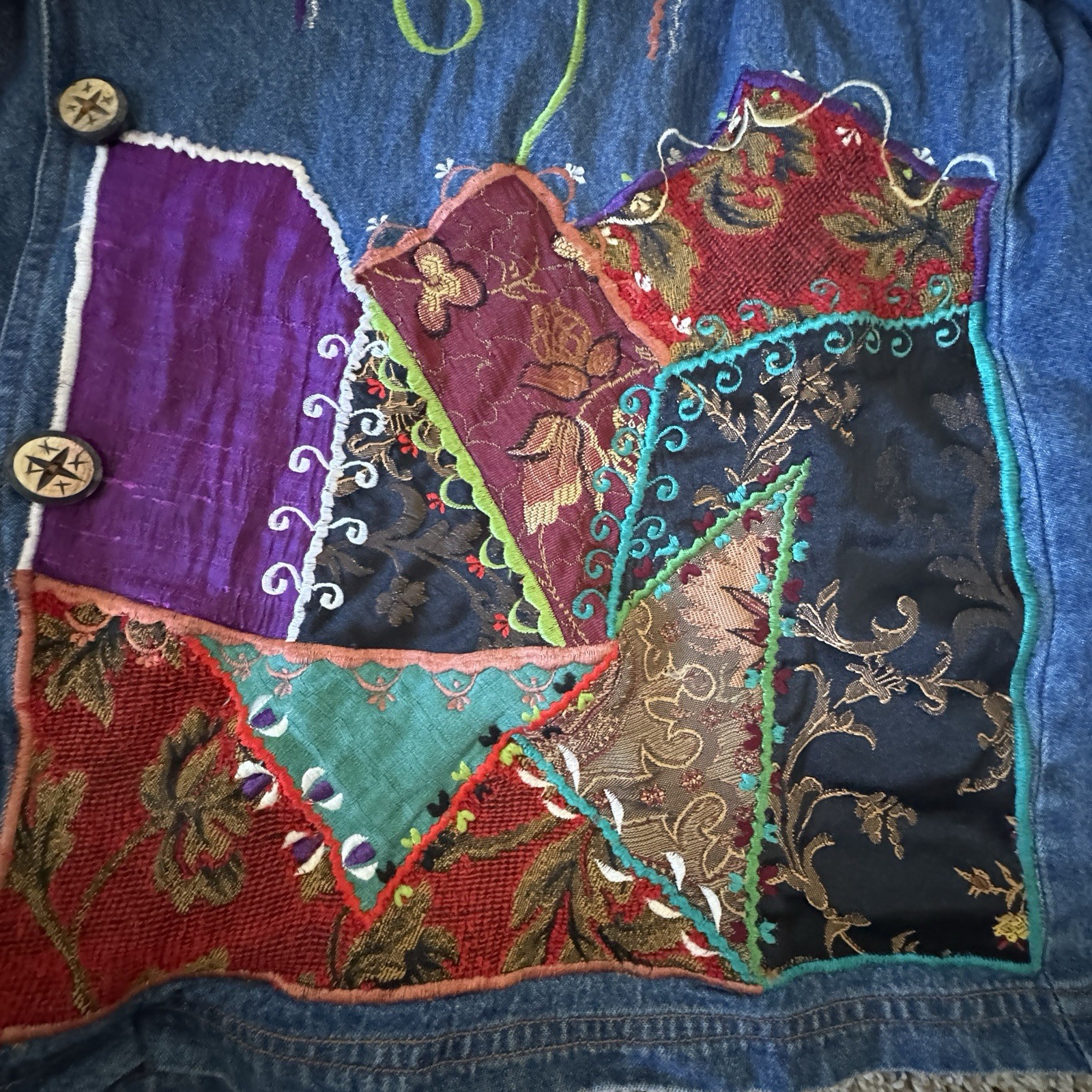 Indigo Moon Denim Patchwork Jacket Boho Artwear W… - image 4