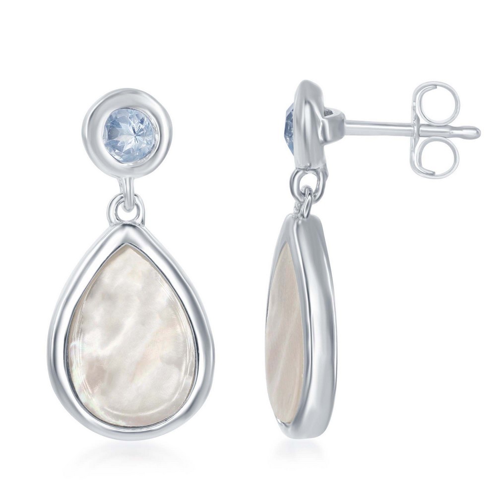 Classic Womens Earrings Sterling Silver Blue Topaz MOP Post Back Closure 11690₽