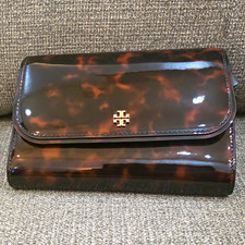 Tory Burch Emerson Tortoise Shell Brown/Black Chain Wallet Zip Credit Card