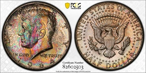 1964 Kennedy Half Dollar PCGS MS65 Monster Rainbow