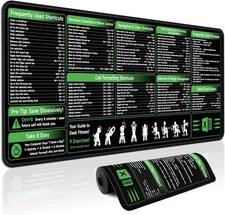Excel Shortcut Keys Mouse Pad - Cheat Sheet Desk 31.5" x x 11.8", Black