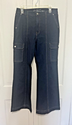 Gloria Vanderbilt All Around Slimming Effect Wide- Leg Dk Blue Jeans Pockets 8