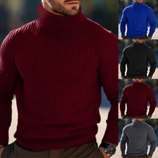 Mens Long Sleeve Knit Sweater Featuring A Stylish Ribbed Turtleneck Design