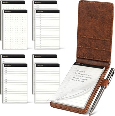 WEMATE Notizblockhalter aus PU-Leder   Mini-Notizblöcke mit 8 Minen und Me