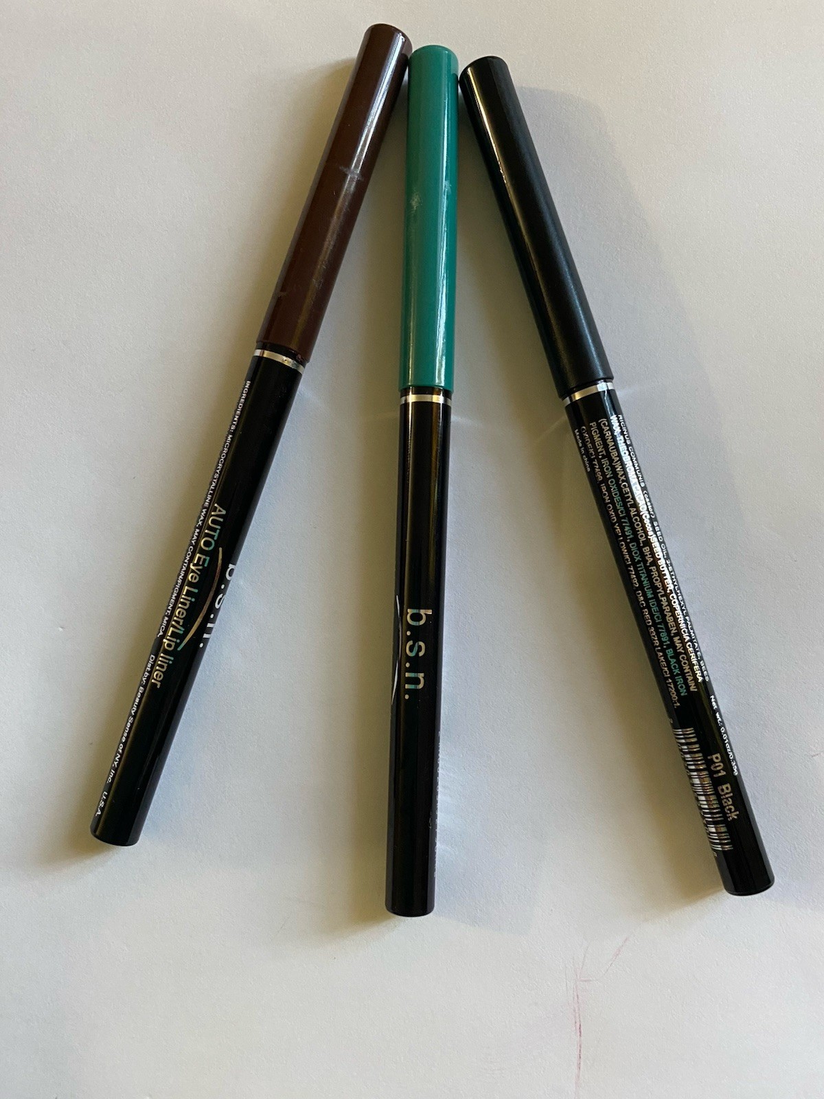 BSN Auto Eyeliner & Lip Liner Set - 3 Colors, 0.35g Each, New
