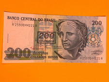 BANKNOTE BRAZIL 1989 200 CRUZADOS NOVOS FREE SHIPPING