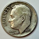 1955-P Roosevelt Dime 90% Silver U.S. 10c Coin Circulated as Pictured - 15