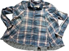Free People Plaid Shirt Small Blue Pink Oversize Boho Indie Sleaze Grunge