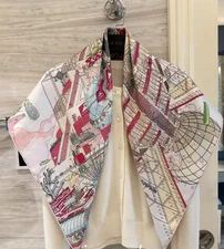 Pure 18 Momme Silk Wrap Scarf Bandanna Red palace Print Square Shawl 86X86cm NEW