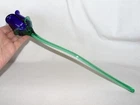 Lovely Vintage MURANO Style Cased Glass Long Stem 14” BLUE Rose Bud Flower