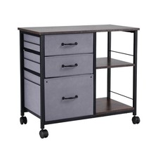 Metal File Cabinet Mobile Filing Unit W/ 3 Fabric Drawers & 2 Open Shelves